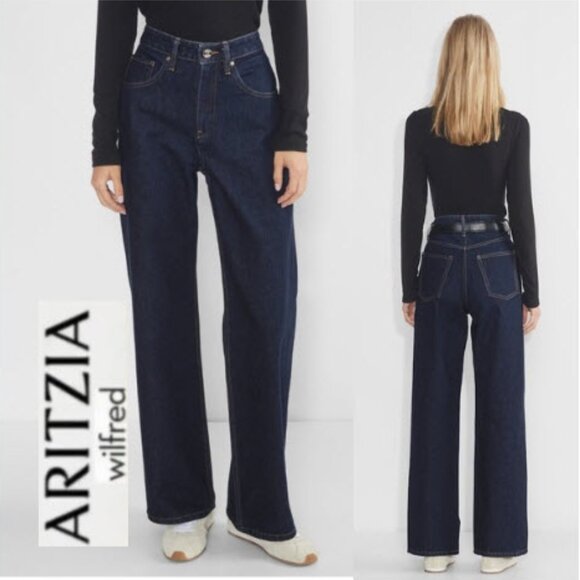 Aritzia Wilfred Stardom Wide-leg Jeans 27 High Rise Dark Indigo Italian Denim - Picture 1 of 16